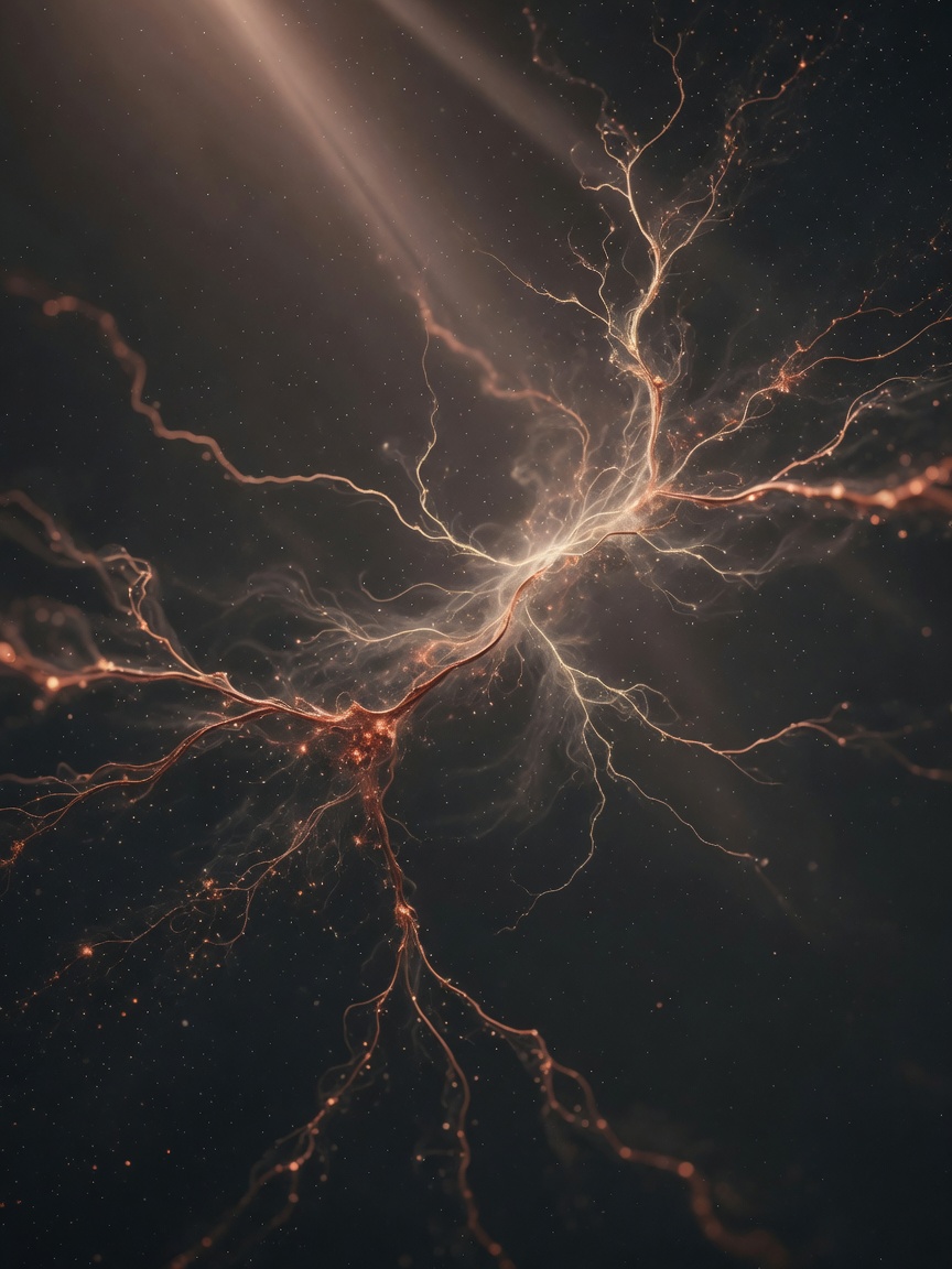 Abstract copper nebula on a dark field, associated with the Grok model.